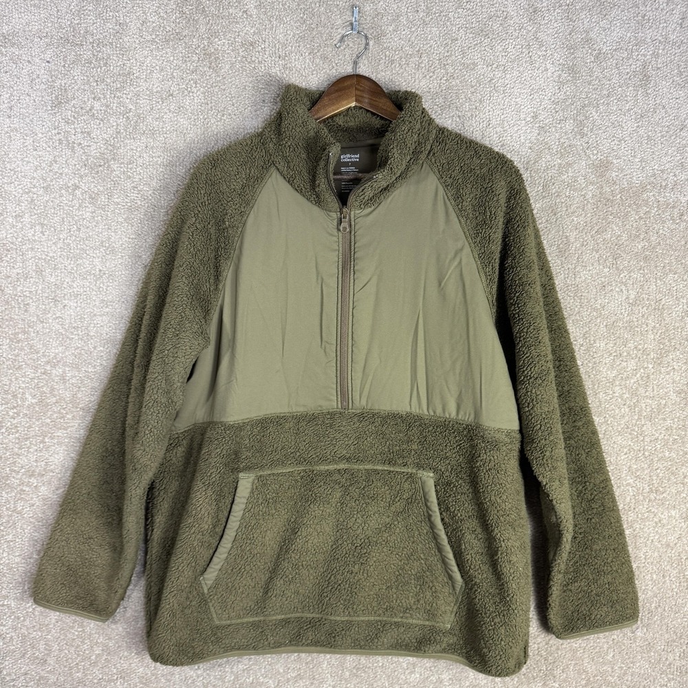 Girlfriend Collective Pullover Womens 7 2XL Olive Sherpa‎ Fleece Jacket Kangaroo